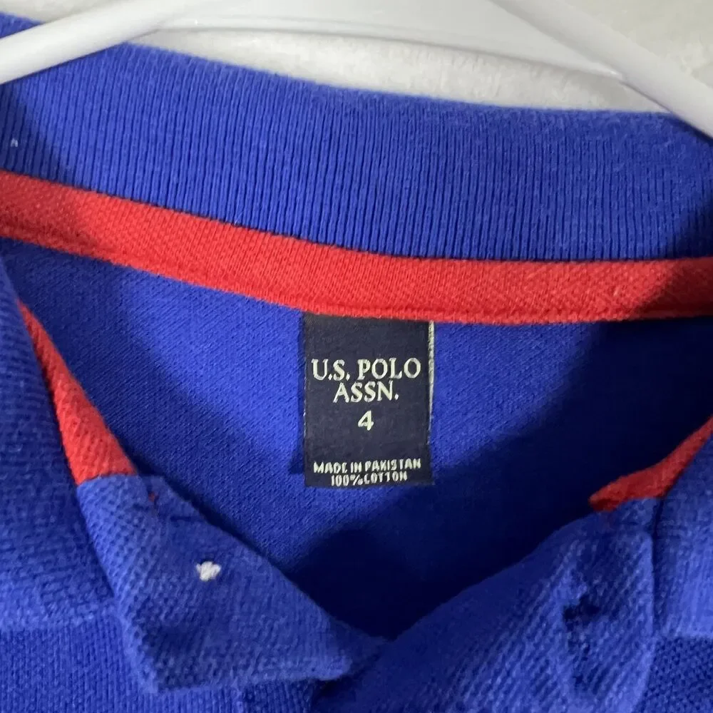 U.S. Polo Assn Boys Kids Polo Shirt Size 4 Blue Cotton Pique Short Sleeve